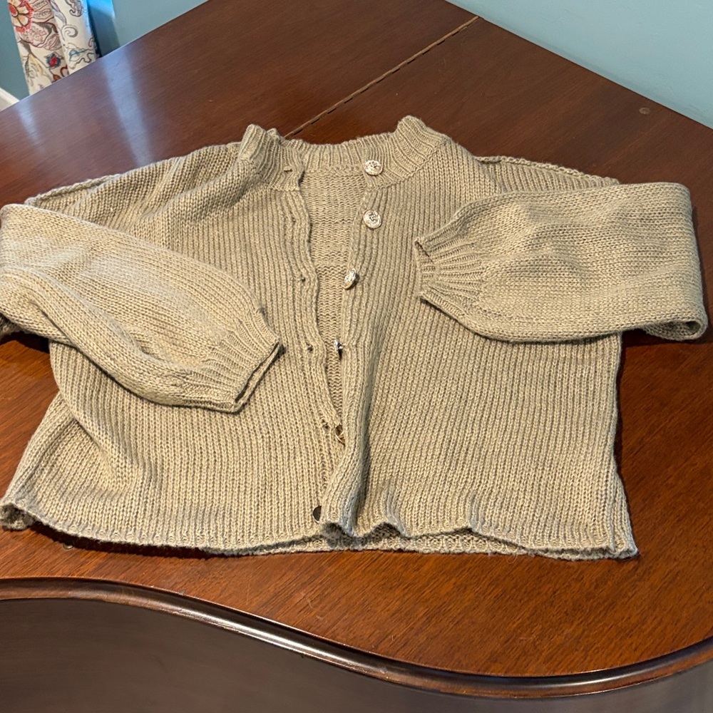 SHEIN Light Cream Button-Front Crewneck Cardigan